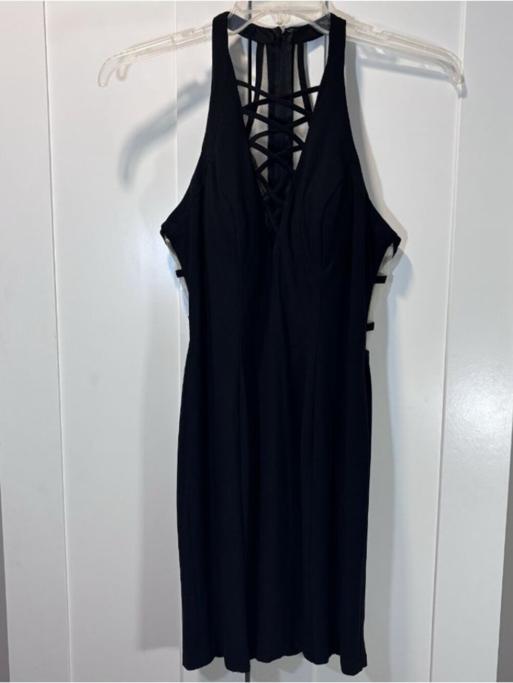 COLETTE MON CHERI Little Black Dress Crisscross Nude Sheer Mesh Party Women’s 12